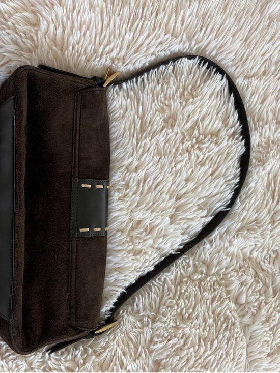 LOFT Dark Brown Suede Shoulder Bag with Gold Hardware - Picture 3 of 4